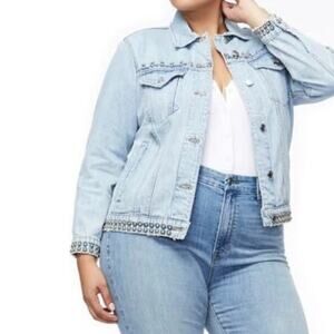 GOOD AMERICAN Studded Boyfriend Denim Jean Jacket Size 2/3